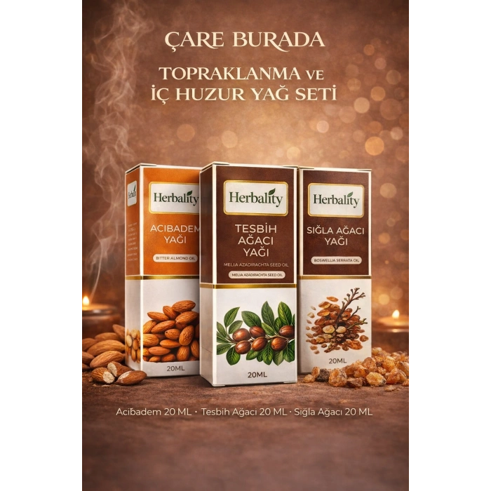 Topraklanma ve İç Huzur Yağ Seti (Acıbadem Yağı & Sığla Ağacı Yağı & Tesbih Ağacı Yağı)