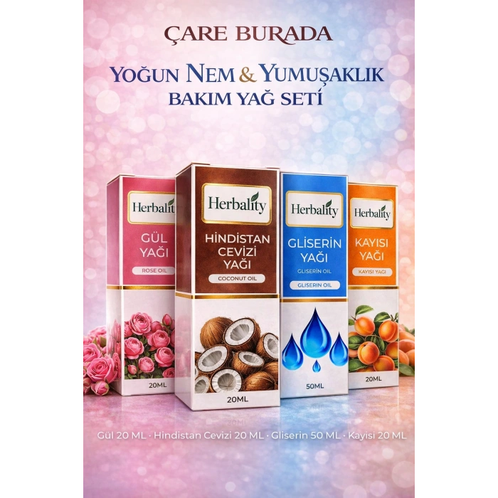 Yoğun Nem & Yumuşaklık Bakım Yağ Seti (Kayısı Yağı & Hindistan Cevizi Yağı & Gül Yağı & Gliserin)