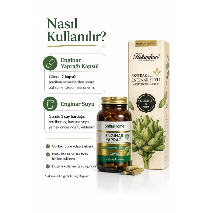 ÇareBurada Enginar Destek Seti | Enginar Suyu 500 ml & Enginar Kapsül ( 60 Kapsül )