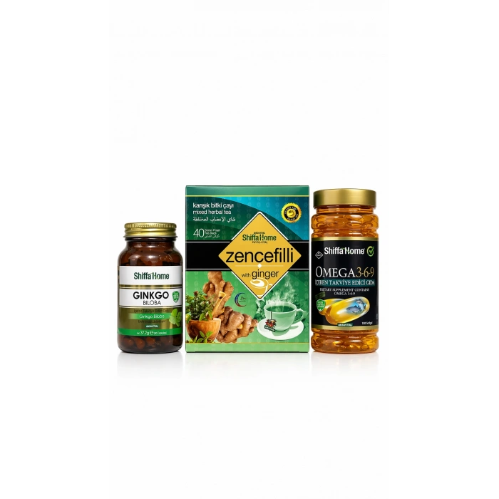 ÇareBurada Zihin Seti |  Ginkgo Biloba 60 Kapsül & Zencefilli Çay 40 Poşet & Omega 3-6-9 Softjel