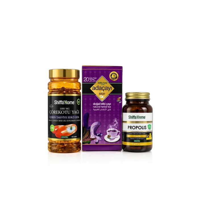 ÇareBurada Günlük Rutin Destek Seti | Çörekotu Yağı 100 Softjel & Adaçayı 20 Poşet Çay & Propolis Kapsül 60 Kapsül