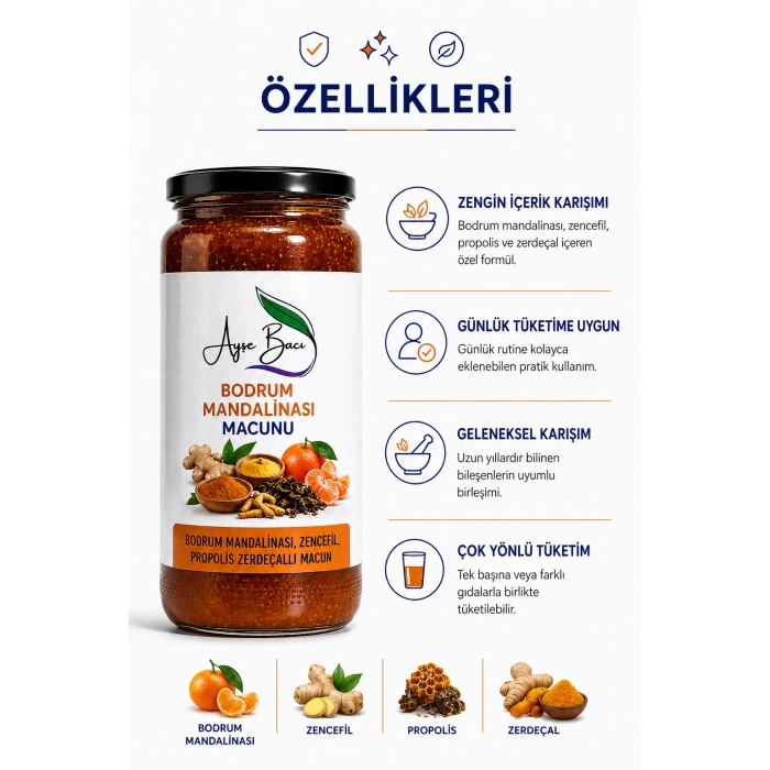 ÇareBurada Bodrum Mandalinası Macunu 610 g - Zencefil, Propolis ve zerdeçal İçeren Karışım