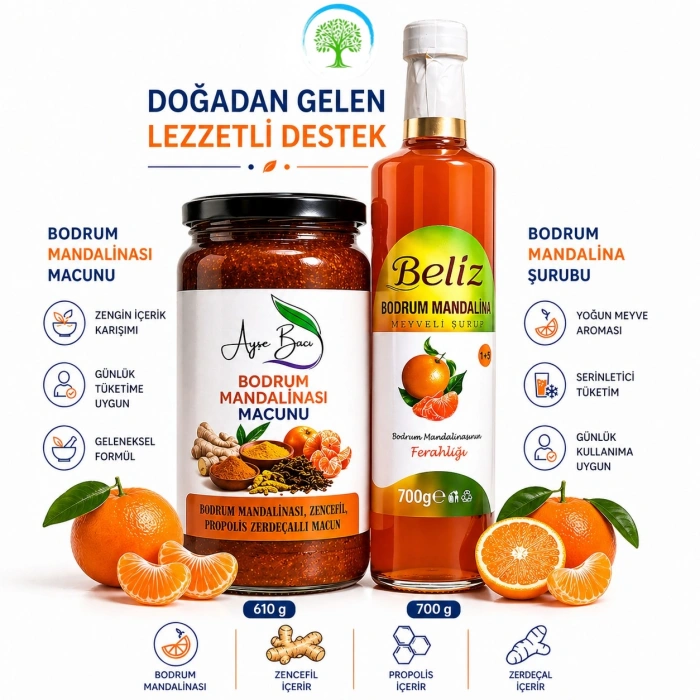ÇareBurada Mandalina Şurubu 700 ml | Bodrum Mandalinası Macunu 610 g Set