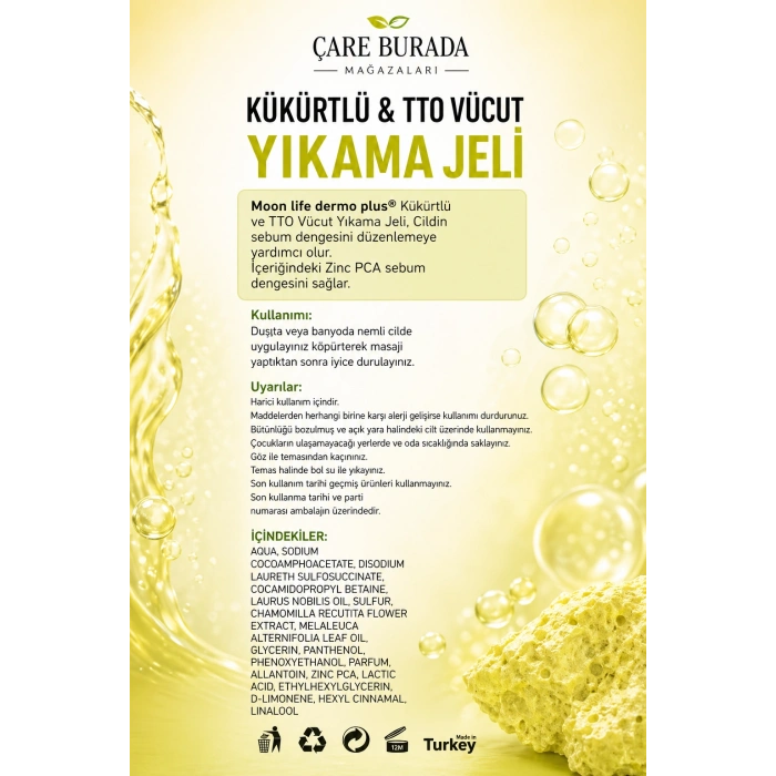 Moonlife - Kükürtlü & TTO Vücut Yıkama Jeli 200 Ml (%1 TTO & %3 Sülfür)