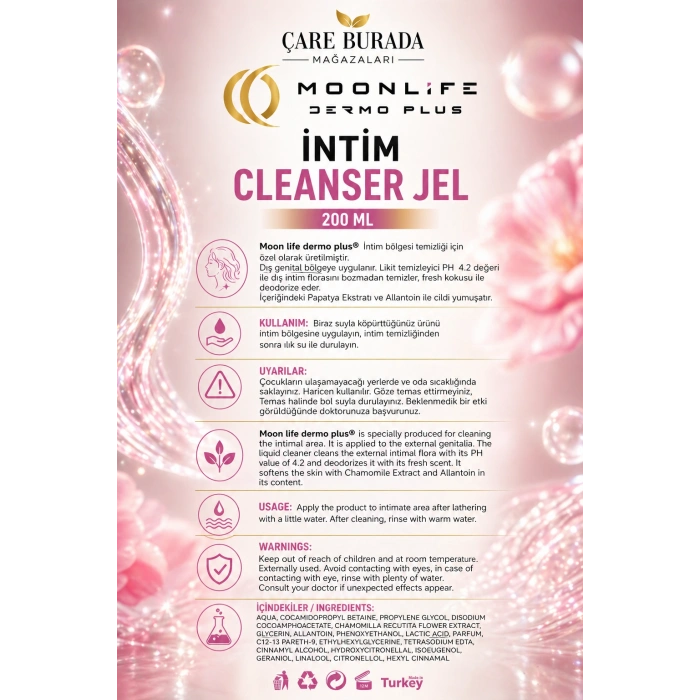 Moonlife - İntim Temizlik Jeli 200 Ml (pH 4.2)