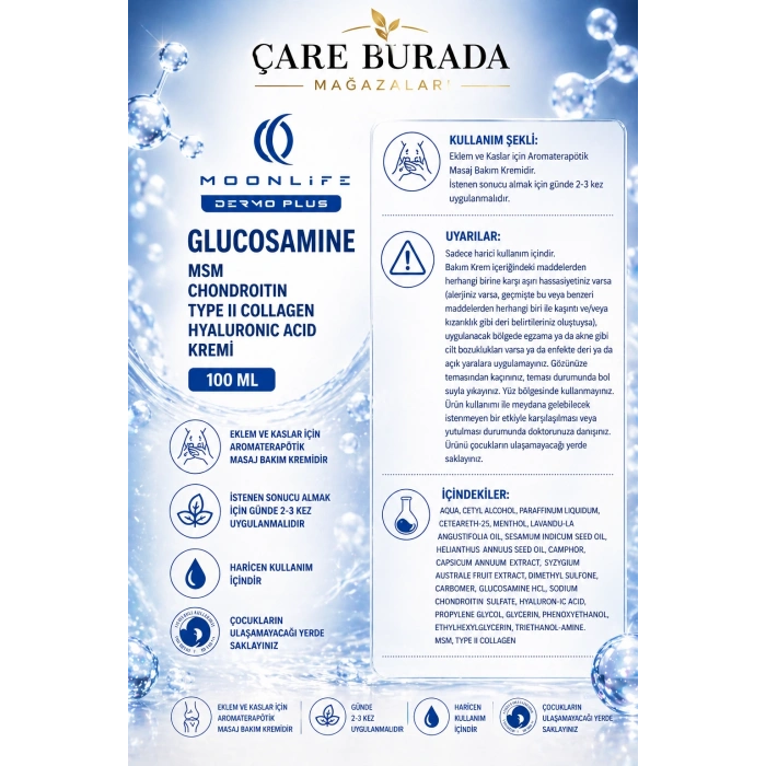 Glukozamin Bakım Kremi 100 Ml (MSM & Chondroitin & Type 2 Kolajen & Hyaluronic Acid)