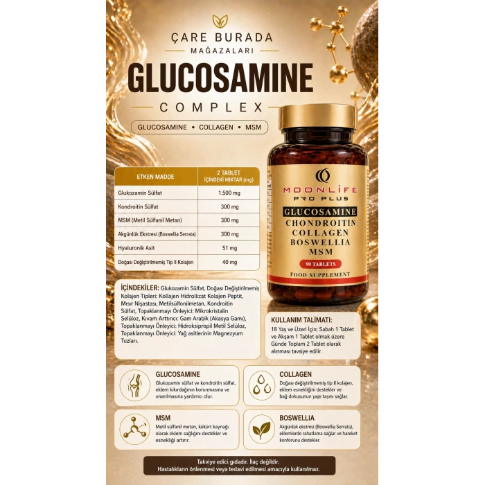 Moonlife - Glukozamin, Kondroitin, Sülfat Kapsül 90 Adet (Glukozamin & MSM & Kolajen & Akgünlük & Kondroitin)