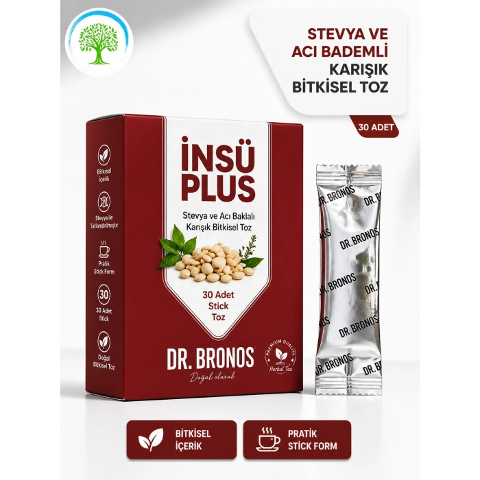 ÇareBurada | Dr. Bronos İnsü Plus Stevya ve Acı Baklalı Karışık Bitkisel Toz 30 Stick