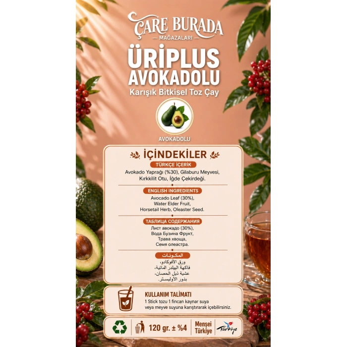 Dr. Bronos - ÜRİPLUS Avakadolu 30lu Stick Çay (Avakado & Gilaburu & Kırkkilit Otu & İğde Çekirdeği)