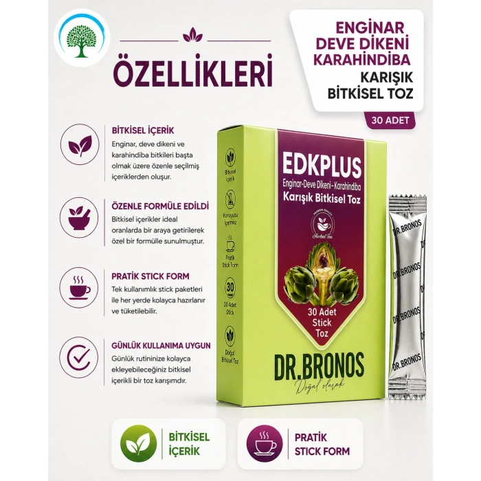 ÇareBurada | Dr. Bronos EDKPLUS Enginar, Devedikeni, Karahindiba Karışık Bitkisel Toz 30 Stick