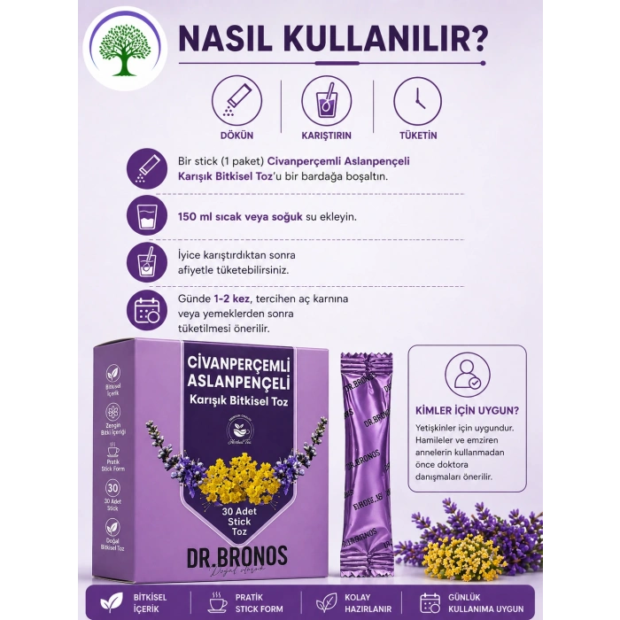 ÇareBurada | Dr. Bronos Civan Perçemli, Aslan Pençeli Karışık Bitkisel Toz 30 Stick