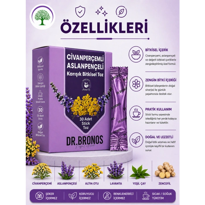 ÇareBurada | Dr. Bronos Civan Perçemli, Aslan Pençeli Karışık Bitkisel Toz 30 Stick