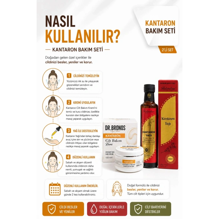 DR.BRONOS Kantaron Cilt Bakım Kremi 150 ml & Hekimhan Kantaron 250 ml
