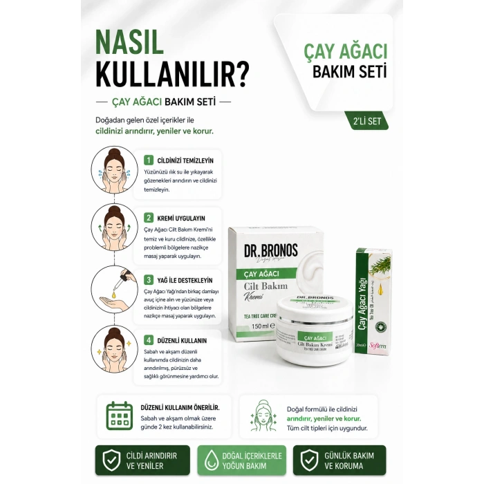DR.BRONOS Çay Ağacı Cilt Bakım Kremi 150 ml. | Softem Çay Ağacı Yağı 20 ml.