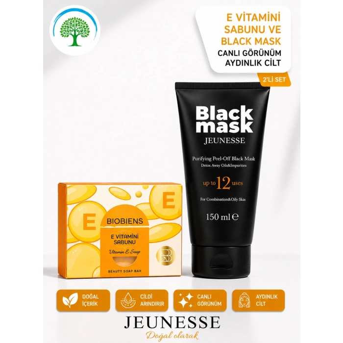 Jeunesse Black Mask 150 ml & Biobiens E Vitamini Sabunu 2li Premium Cilt Bakım Seti