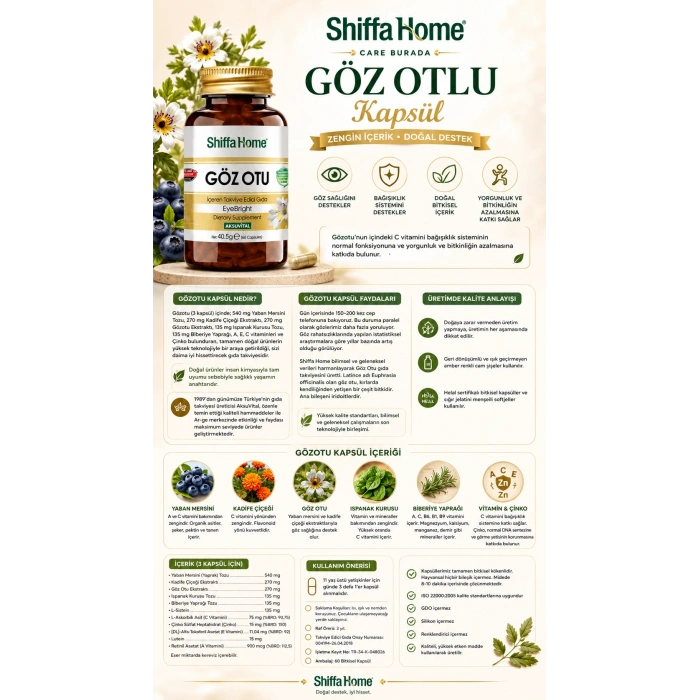 Gözotu Kapsülü (60 Kapsül) (Kadife Çiçeği & Ispanak Kurusu & Çinko &  Yaban Mersini)