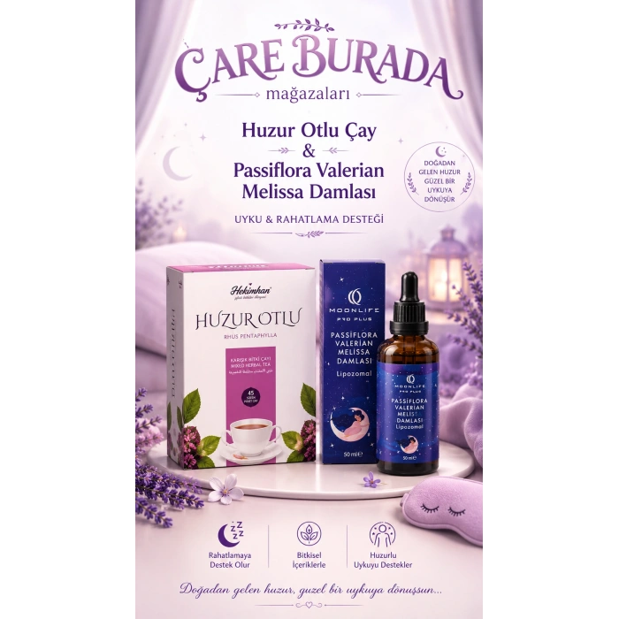 Huzurlu Uyku & Rahatlama Seti (Huzur Otlu Çay 45li & Passiflora, Valerian, Melissa Damla 50 Ml)