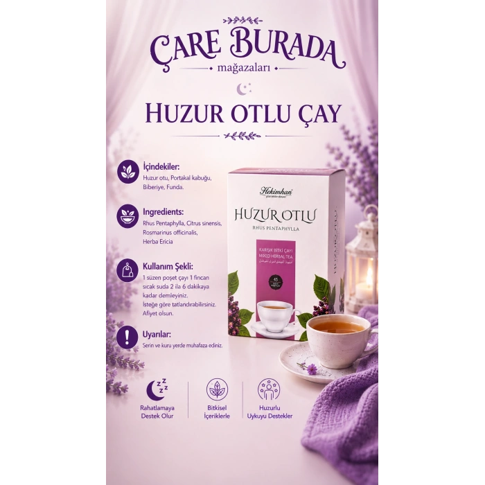 Huzurlu Uyku & Rahatlama Seti (Huzur Otlu Çay 45li & Passiflora, Valerian, Melissa Damla 50 Ml)