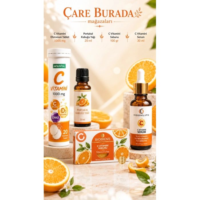 Turuncu Işıltı Seti - C Vitamini Efervesan & C Vitamini Sabun & Portakal Kabuğu Yağı & C Vitamini Serum