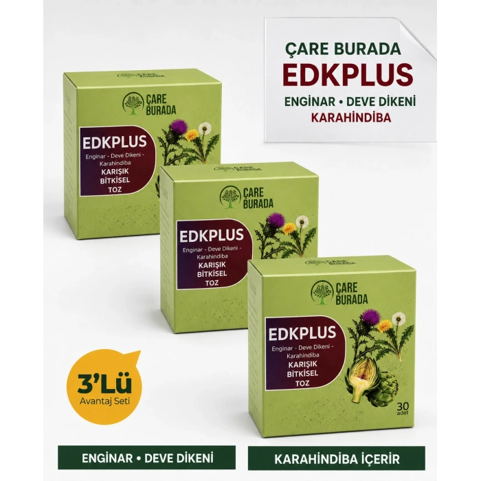 ÇareBurada EDKPLUS Enginar, Deve Dikeni ve Karahindiba İçeren Karışık Bitkisel Toz 30 Adet 3lü Set