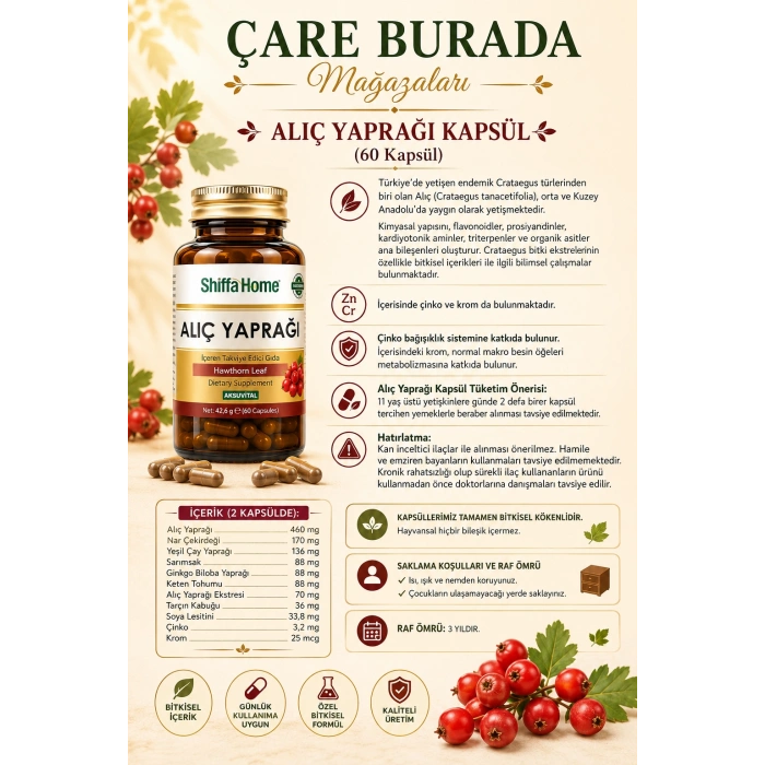 Alıç Kapsülü (60 Kapsül) & Alıç Sirkesi 500 Ml (Türk Kahvesi Hediye)