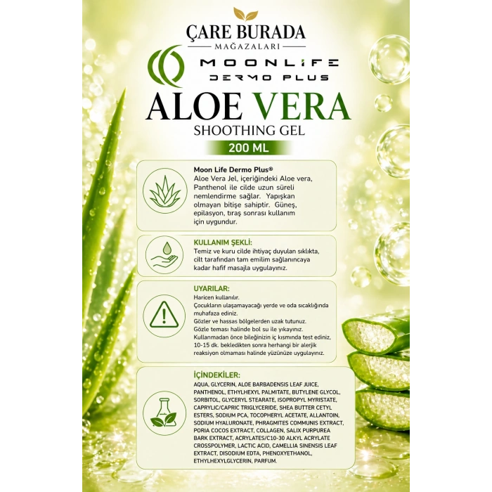 Moonlife - Aloe Vera Jel 200 Ml (Kolajen & Hyaluronic Acid & Sodium PCA)