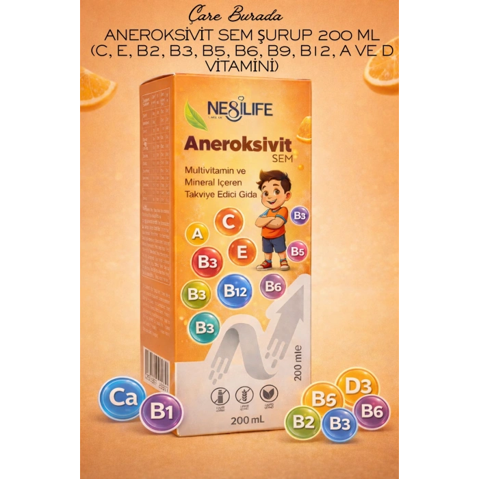 Aneroksivit Sem Şurup 200 Ml (C, E, B1, B2, B3, B5, B6, B9, B12, A ve D Vitamini)