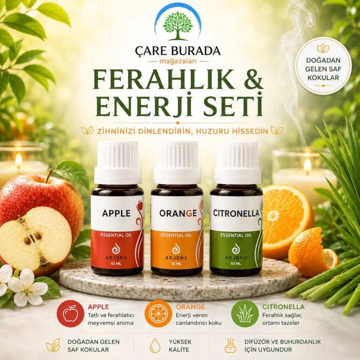 Arjens Elma & Orange & Citronella Esans 10 ml | Ferahlık & Enerji Seti