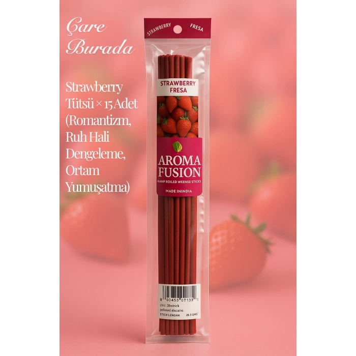Aroma Fusion Çilek Tütsü - Premium Tütsü × 15 Adet (Romantizm, Ruh Hali Dengeleme, Ortam Yumuşatma)