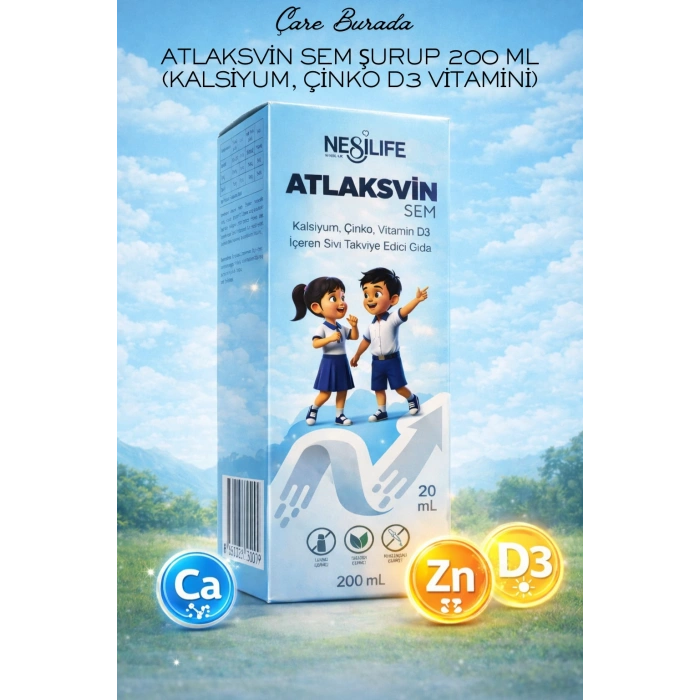 Atlaksvin Sem Şurup 200 Ml (Kalsiyum, Çinko D3 Vitamini)