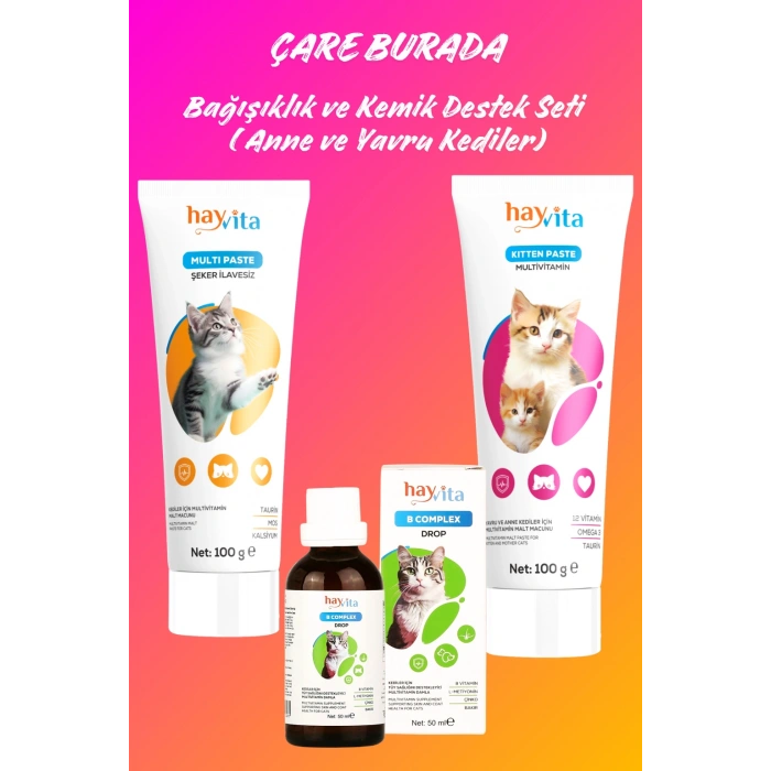 Bağışıklık & Kemik Desteği Seti (Multivitamin Damla ve Multivitamin & Yavru ve Anne Kedi Macunu)