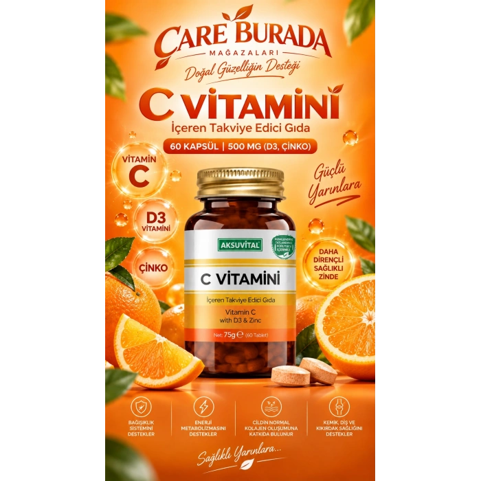 C Vitamini İçeren Takviye Edici Gıda 500 Mg (60 Tablet) (Çinko + D3)