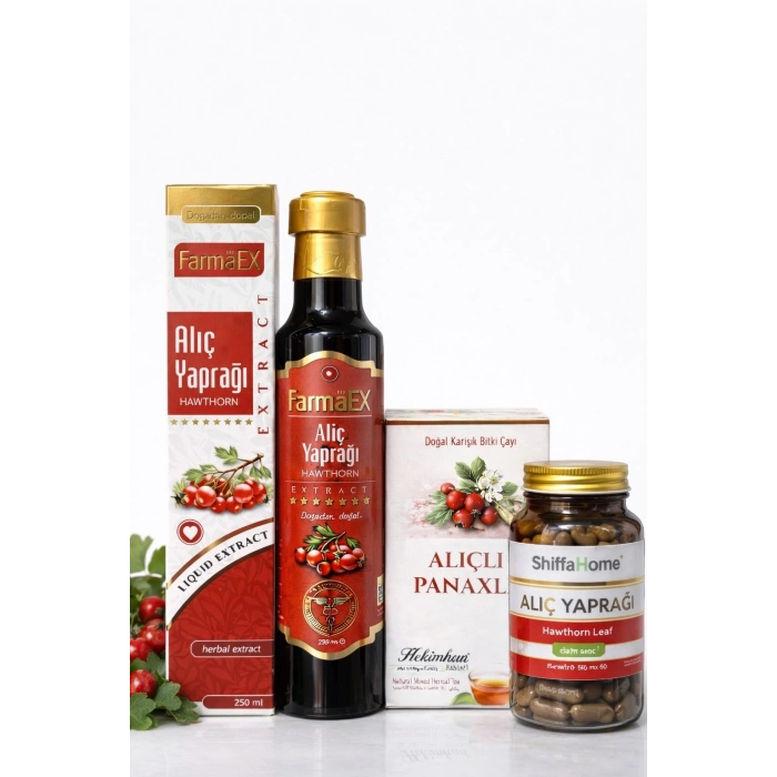 ÇareBurada Alıç Yaprağı Extract 250 ml. - Alıçlı Panaxlı 45li poşet çay - Alıç Yaprağı 60 Kapsül Set