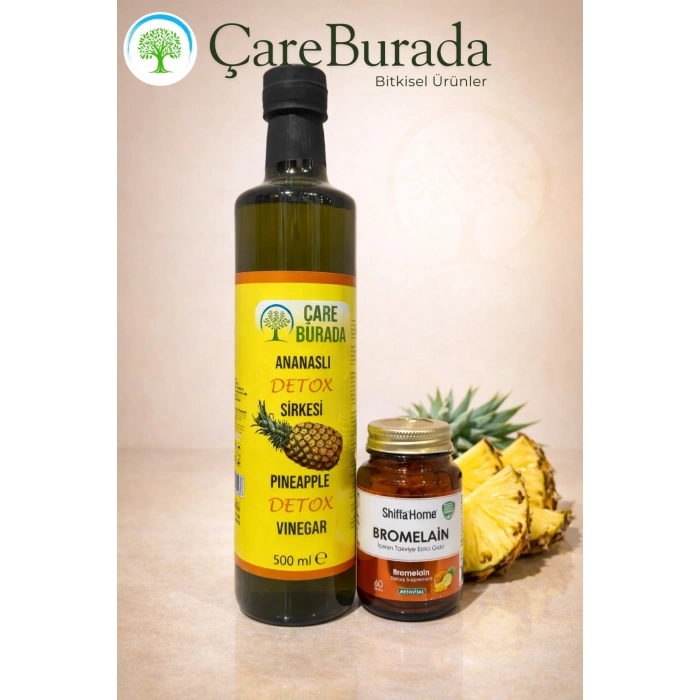 ÇareBurada Ananaslı Detoks Sirke 500 ml. + Bromelain 60 Tablets