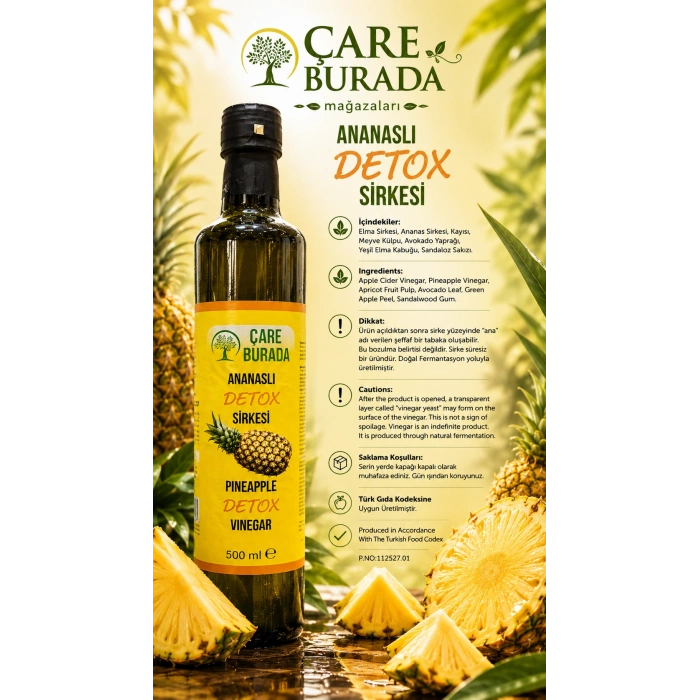 ÇareBurada - Ananslı Detoks Sirke 500 Ml (Sandaloz Sakızı & Avokado Yaprağı & Yeşil Elma Kabuğu)