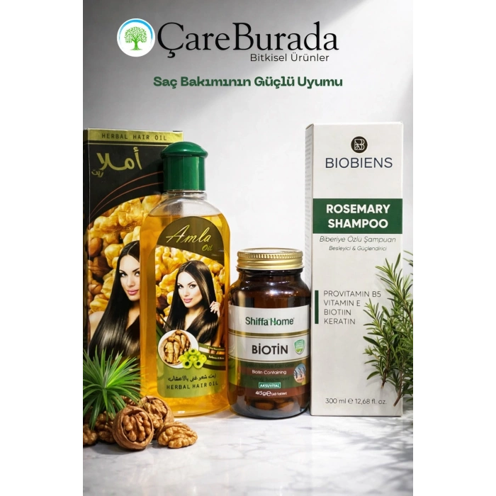 ÇareBurada Bitkisel Saç Bakım Üçlüsü