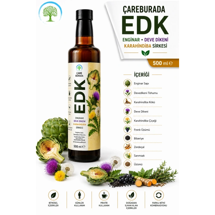 ÇareBurada EDK Sirke 500 ml & Dr. Bronos EDK Bitkisel Toz 30 Stick | Enginar, Devedikeni, Karahindiba
