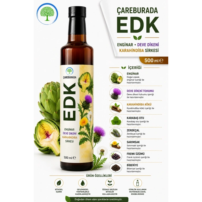 ÇareBurada EDK Sirke 500 ml & Holistrakt Enginar, Deve Dikeni, Karahindiba 250 ml Ekstrakt | Enginar, Devedikeni, Karahindiba