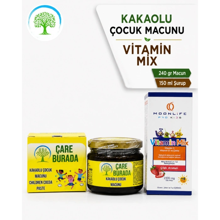 ÇareBurada Kakaolu Çocuk Macunu 240 gr & Moonlife Vitamin Mix Şurup 150 ml | Avantajlı Çocuk Seti