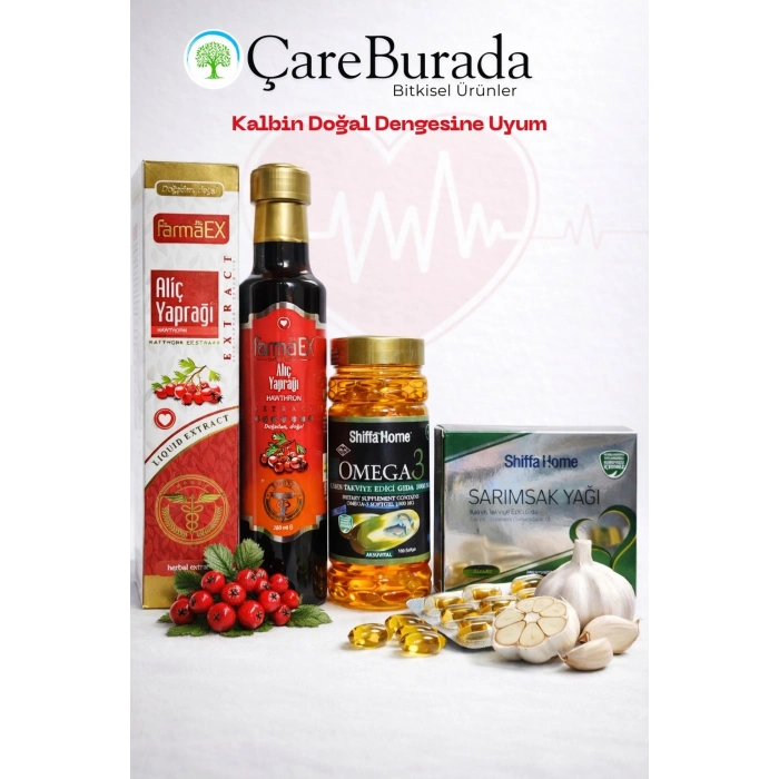 ÇareBurada Kalp Sağlığı Destek Seti - Alıç Yaprağı Ekstrakt, Omega 3 & Sarımsak Yağı Kapsül