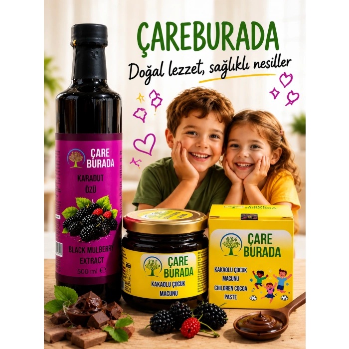 ÇareBurada Karadut Özü 500 ml & Kakaolu Çocuk Macunu 240 gr | Çocuklara Özel Avantajlı Set