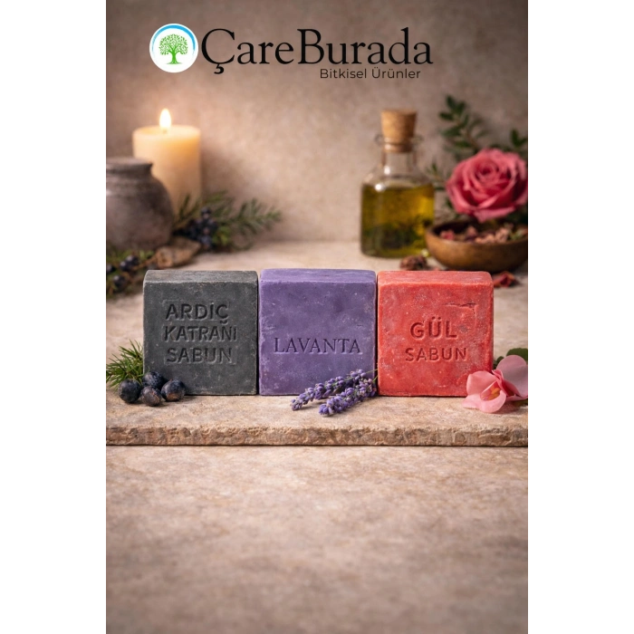 ÇareBurada Sabun Seti 3lü - Ardıç Katranı & Lavanta & Gül