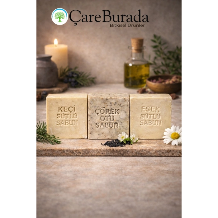 ÇareBurada Sabun Seti 3lü - Keçi Sütlü & Çörek Otu & Eşek Sütlü