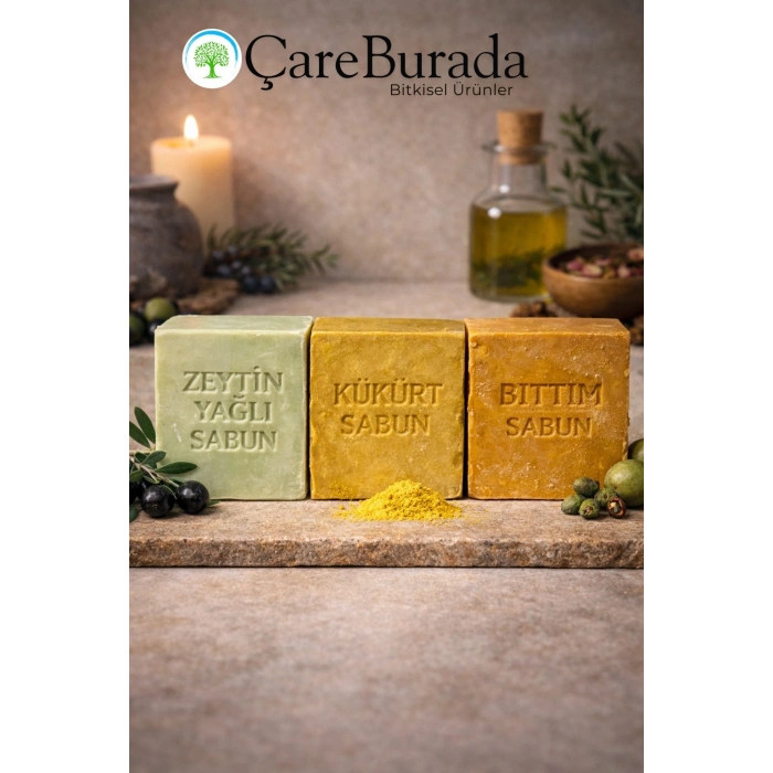 ÇareBurada Sabun Seti 3lü - Zeytin Yağlı & Kükürt & Bıttım