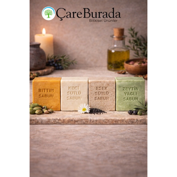 ÇareBurada Sabun Seti 4lü - Bıttım & Keçi Sütlü & Eşek Sütlü & Zeytin Yağlı