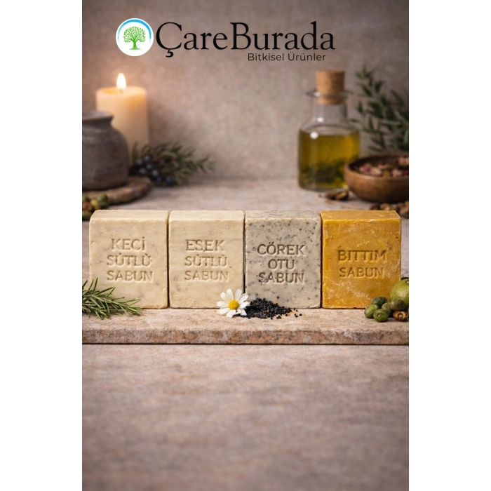 ÇareBurada Sabun Seti 4lü - Keçi Sütlü & Eşek Sütlü & Çörek Otu & Bıttım