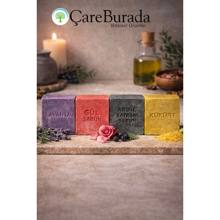 ÇareBurada Sabun Seti 4lü - Lavanta & Gül & Ardıç Katranı & Kükürt