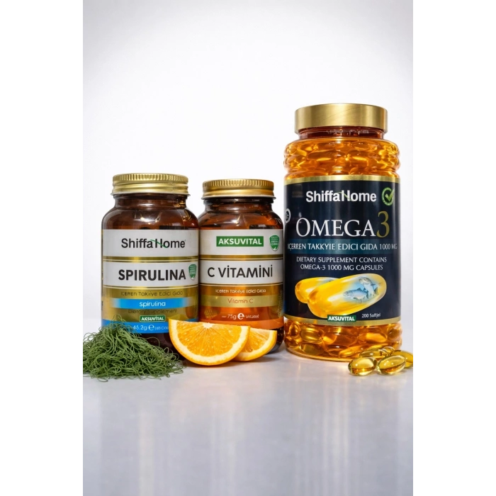 ÇareBurada Spirulina 60 kapsül, Omega3 200 Softjel, C Vitamini Kapsül 60 Kapsül