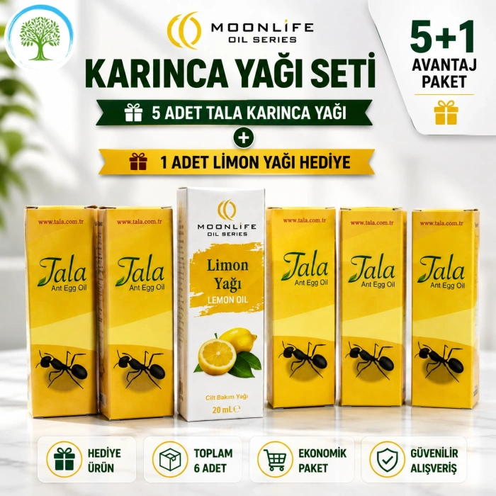 ÇareBurada Tala Karınca Yağı 5 Adet 20 ml + Moonlife Limon Yağı Hediye