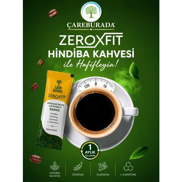 ÇareBurada ZeroxFit Detoks Kahvesi 30 Saşe 3 gr x 2 Adet | L-Carnitine, Ginseng, Guarana ve Hindiba İçerikli Çözünebilir Kahve